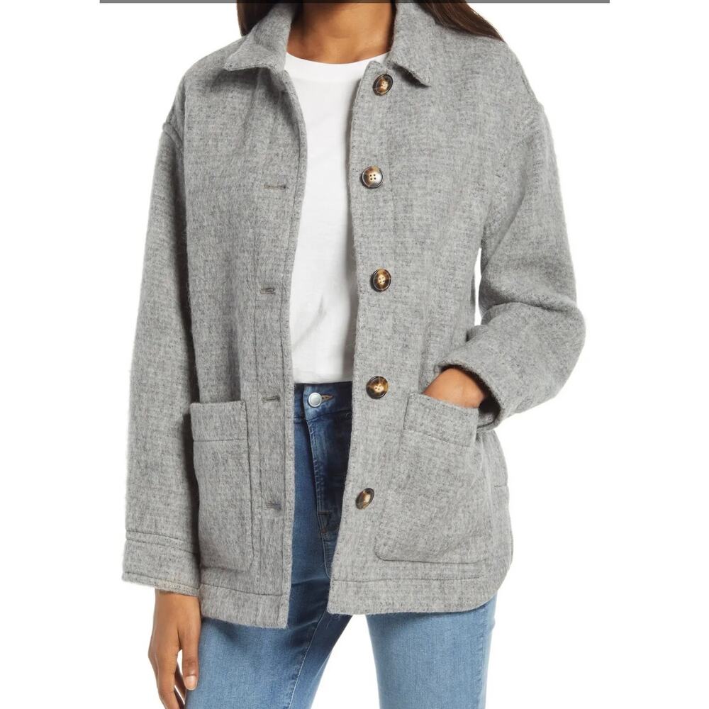 Madewell Gray Wool Blend Shirt Jacket Sz S 
Oversized Button Front Utility Coat - Picture 12 of 14